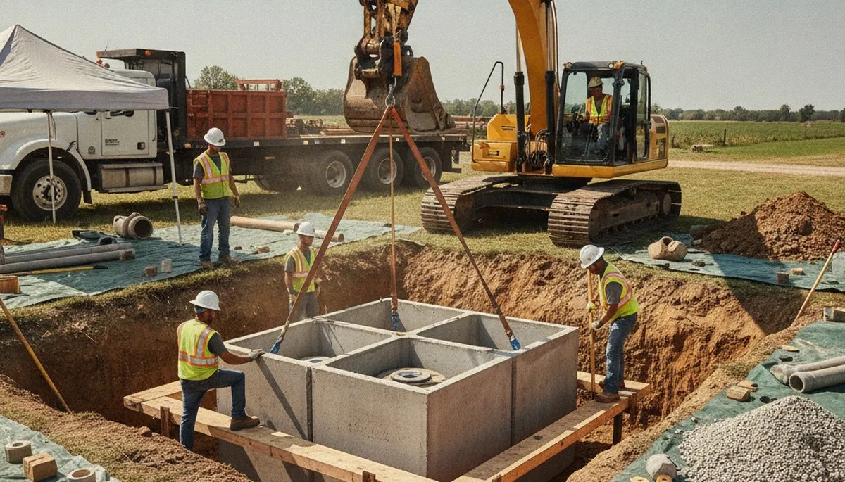 Las Vegas, NV plumbers installing a residential septic tank for a home service project